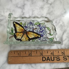 Joan Baker designs wings & wisteria cut glass hand painted business card holder