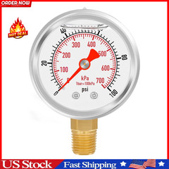0-100 PSI/kPa Water Pressure Gauge, Glycerin Filled,psi Gauge