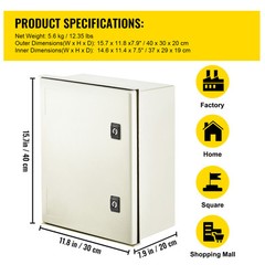 VEVOR 16x12x8″ Fiberglass Electrical Enclosure IP65 Wall Mount Junction Box