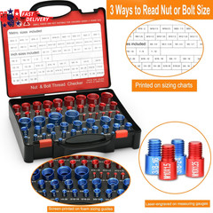 55Pcs Nut and Bolt Thread Checker 25 Metric + 30 SAE Inch Thread Gauge Set, Deta