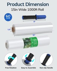 Clear Stretch Film Roll 15″x1200ft Heavy Duty Shrink Wrap for Moving Shipping
