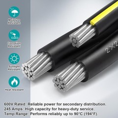 BreezeHug 2/0-2/0-1 Triplex Aluminum URD Direct Burial Cable-125 ft-180 Amp-600V