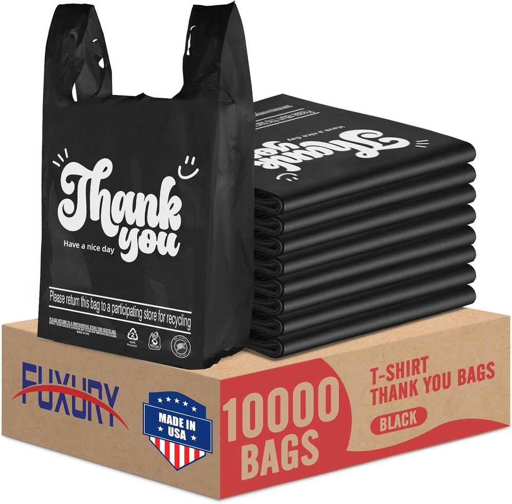 10000 10K Count Thank You Plastic Bags Black Small Business 12″ x 6.5″ x 21″