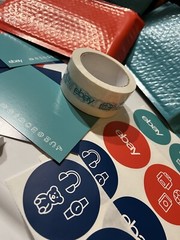 25 eBay Branded Shipping Supplies STARTER KIT Teal Tape Postcards FUN COLORS