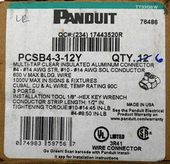 PANDUIT PCSB4-3-12Y MULTI-TAP CLEAR INSULATED ALUMINUM CONNECTOR BLOCK BOX OF 6