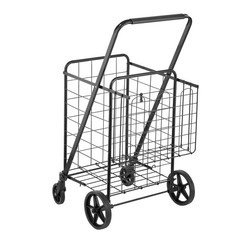 VEVOR Folding Shopping Cart Rolling Grocery Cart with Double Baskets 110 LBS