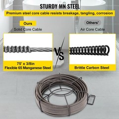 VEVOR Drain Cable Sewer Cable 75Ft 3/8In Drain Cleaning Cable Auger Snake Pipe