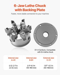 6-Jaw Lathe Chuck, 6 Inch (160 mm), Self-Centering Chuck with D1-4 Cam Lock Back