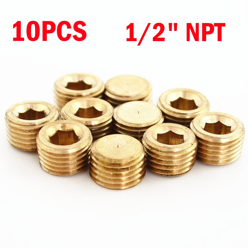 10 Brass 1/2″ Hex Pipe Plugs Countersunk Style Male NPT Pipe End Fitting Cap ##