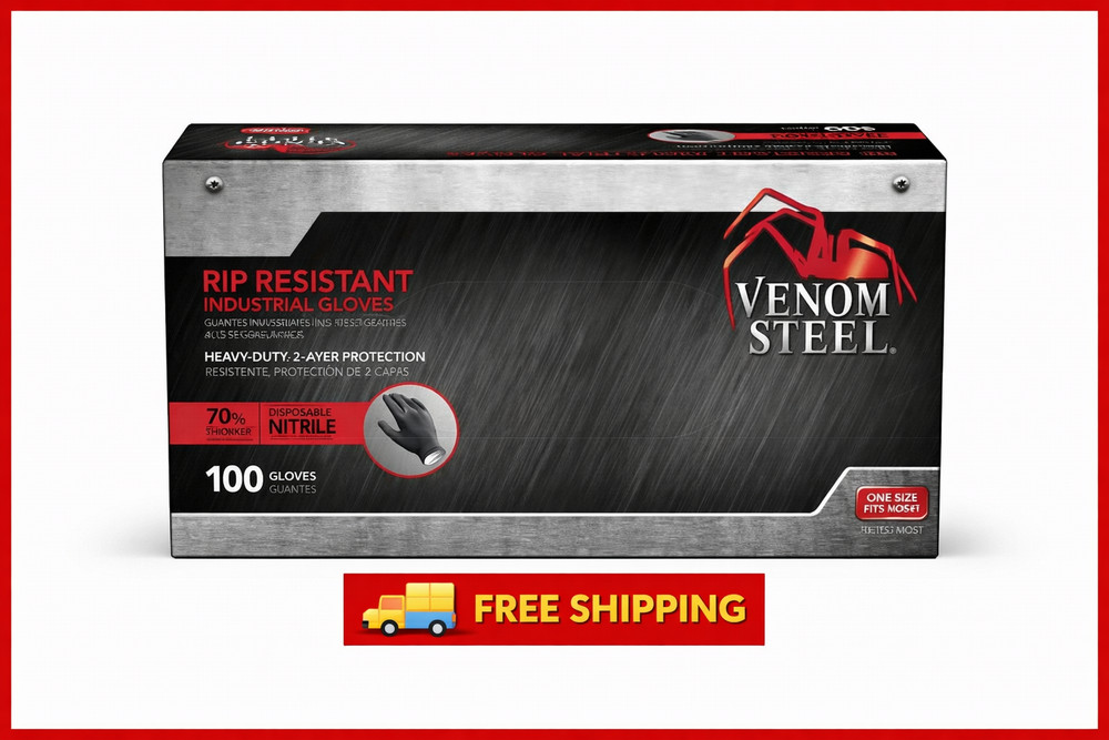 VENOM STEEL Nitrile Gloves Rip Resistant Size Fits Most 100CT! FREE SHIPPING!!!