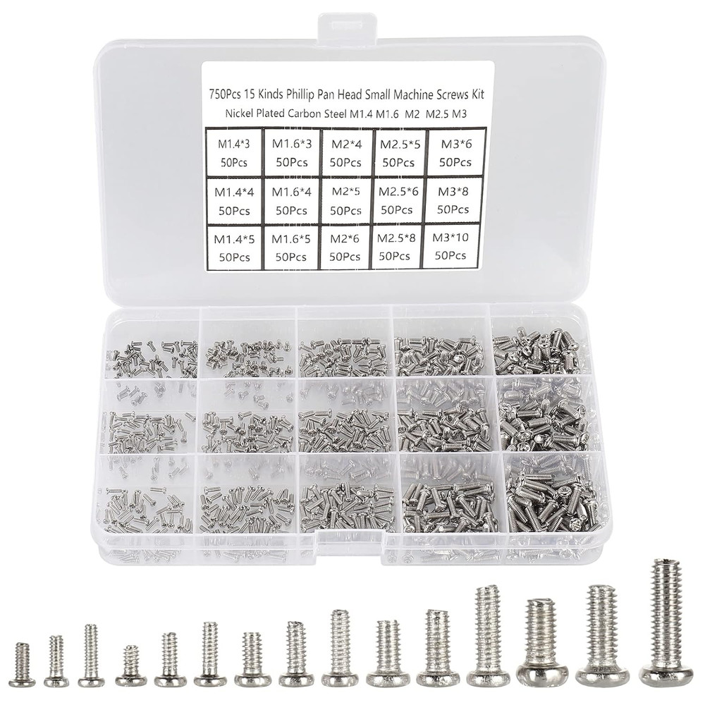 750 PCS Small Metric Screws Assortment Kit Phillips Pan Head Watches Cell Phone