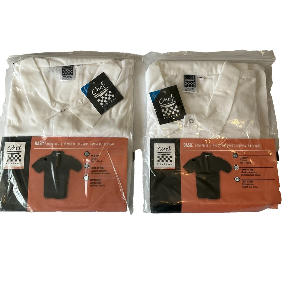 Chef Revival Basic Cook Shirts Unisex Adult Size 2XL White Short Sleeve Snap 2