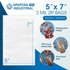 1000 Count 5×7 inch Clear Zip Bags, 2 Mil, Reclosable, Plastic, Poly, Lock