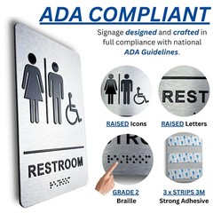 Unisex Restroom Sign with Braille, Aluminum 9 x 6″ ADA Restroom Sign