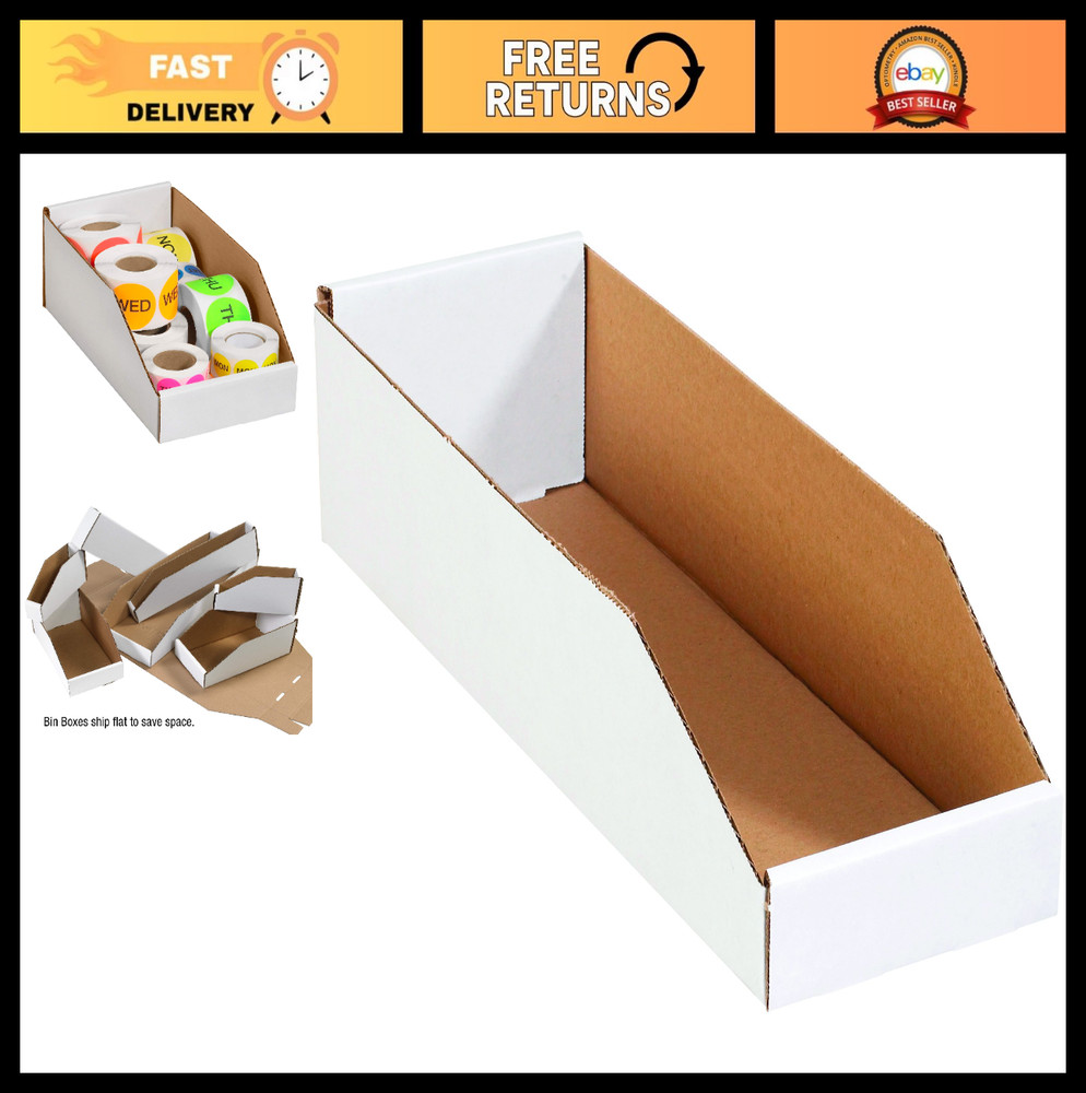 Open Top Bin Boxes 6″x18″x4.5″ Oyster White Storage Bins (Pack of 50)