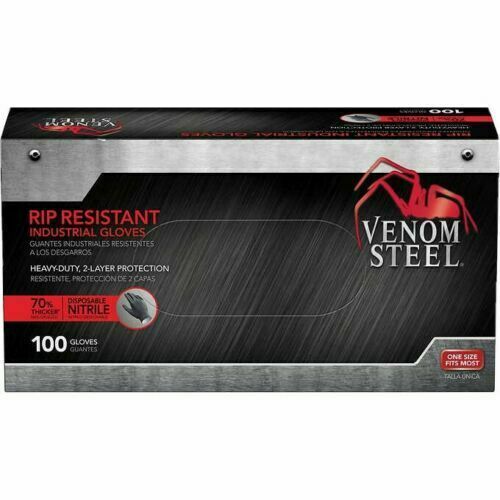 FREE SHIPPING!!! VENOM STEEL Nitrile Gloves Rip Resistant Size Fits Most 100 CT!