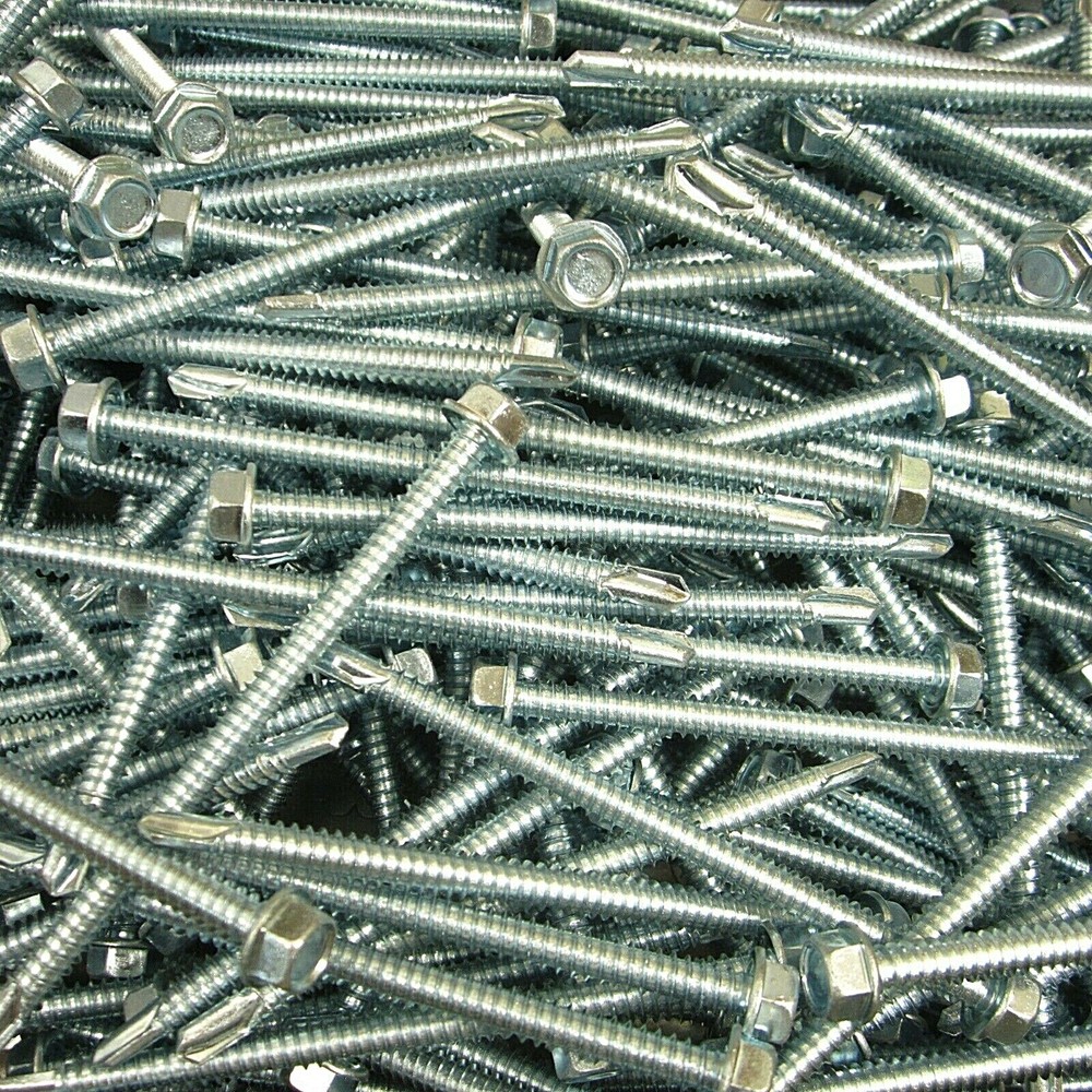 100- 1/4″ X 4″ Hex Washer Head Self Drilling Screw Tek #3 Point Zinc Plated #14