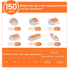 150PCS Lever Wire Nuts Connectors Kit with 2/3/4/5/8 Conductor Combination, Elec