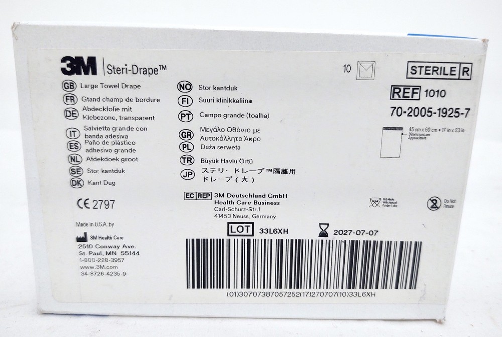 3M 1010 Steri-Drape Large Towel Drape 17”x23” (BOX/10) 2027/07/07