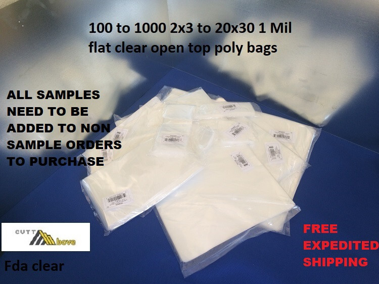 3×10 to 18×24 1mil Plastic Lay Flat Clear Open Top End Poly LLDPE Bags 1 MIL ML