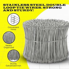 8 Inch x 1000pc STAINLESS STEEL Double Loop Rebar Wire Ties, 16 Gage, SIMBASTEEL