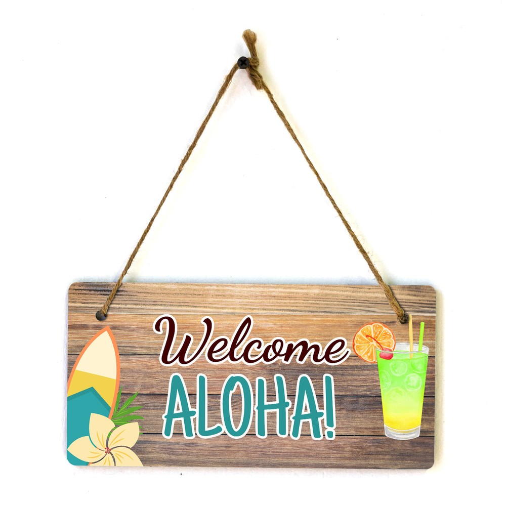 Welcome Aloha! 5×10 Hanging Plus Wall or Door Sign | Home Decor