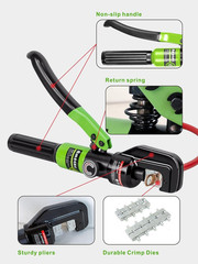 10 Tons Hydraulic Wire Battery Cable Lug Terminal Crimper Crimping Tool with 9 P