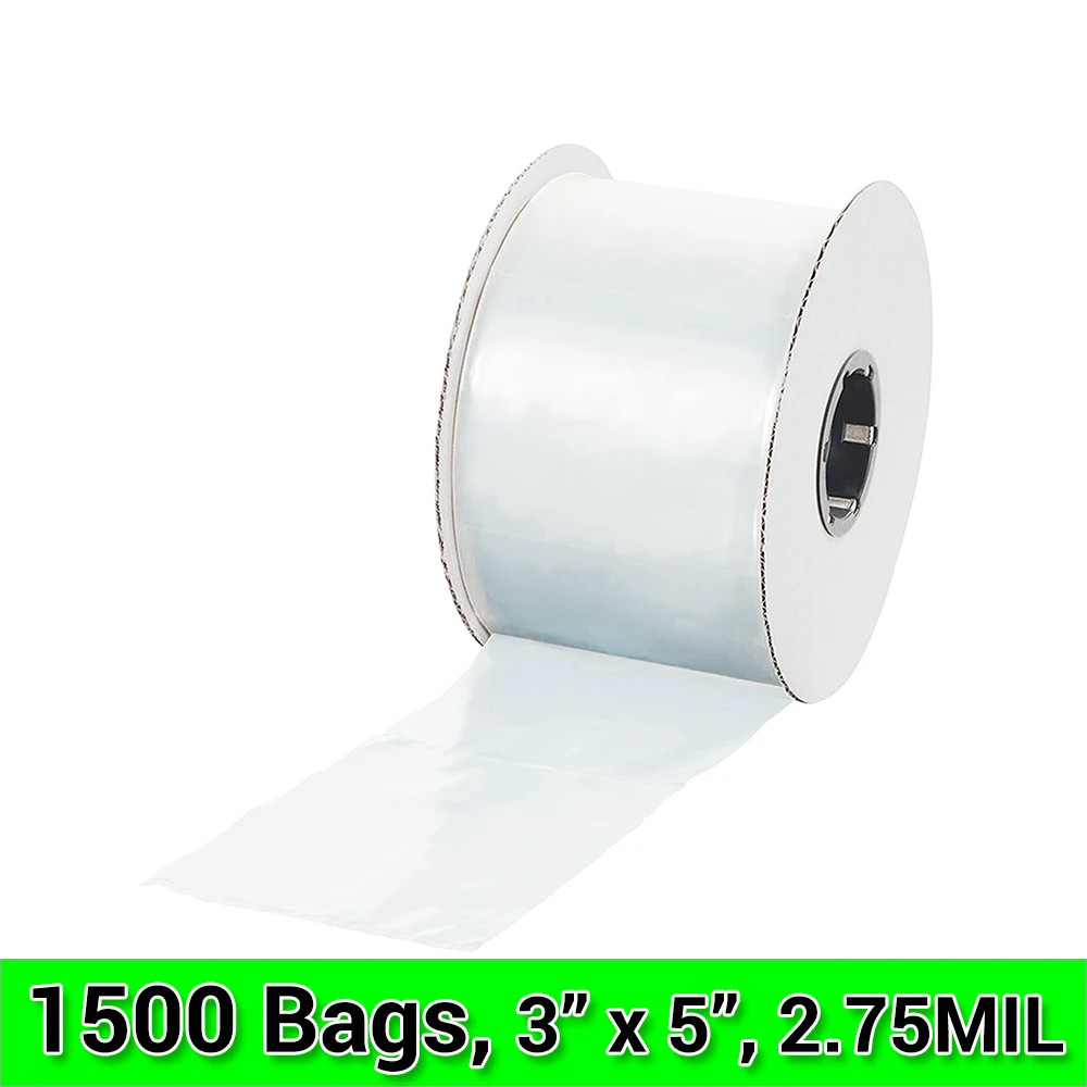 High Quality 3″ x 5″ Poly Bags on a Roll, Clear, Perforated 1500 Bags