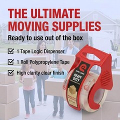 Heavy Duty Packing Tape with Dispenser (2 Pack) – 2.6 Mil Thick Clear Shippin…