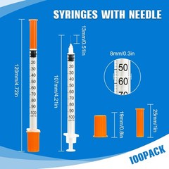 Lab Syringe 1ml 27G 1/2 Inch Plastic Dispensers 100 Pack Individually Sealed