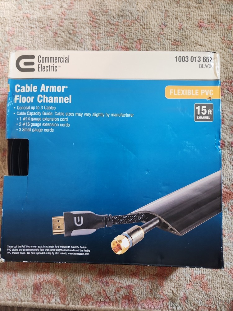15ft BLACK Commercial Electric Cable Armor Floor Channel Flexible PVC *New*