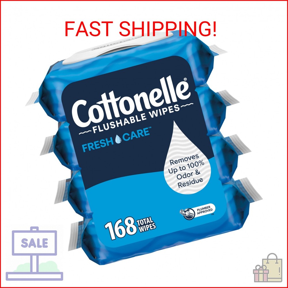 Cottonelle Fresh Care Flushable Wet Wipes, Adult Wet Wipes, 4 Flip-Top Packs, 42