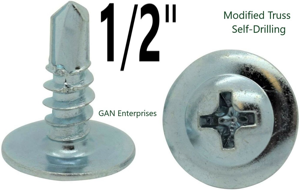 Modified Truss Head #8 x 1/2″ to 3″ Phillips Self Drilling Screws, Zinc