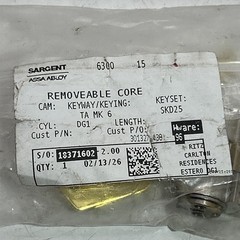 Sargent Assa Abloy Removable Core Large Format Cam Cylinder DG1 W/2keys
