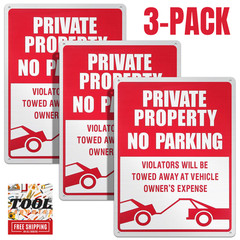 3-Pack No Parking Signs – 14 x 10 Inches Reflective Private Property Signs