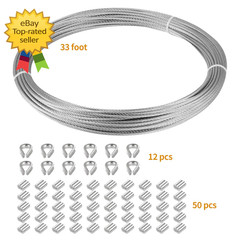 116 Inch Stainless Steel 304 Cable Wire Rope 33FT With Sleeves Thimbles Kit
