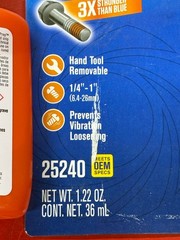 PERMATEX 25240 HIGH STRENGTH REMOVABLE THREADLOCKER ORANGE 3x STRONGER THAN BLUE