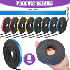 8 Rolls Magnetic Tape Roll Thin Strips, 2/5 in x 33 ft Magnetic Whiteboard Gr…