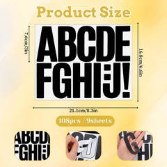 108 PCS Black Letter Stickers, 3 Inch Stick on Letters, Self Adhesive Alphabet S