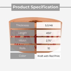 10 Rolls, Wolverine Fragile Printed Kraft Gummed Tape, 2.75″ x 450′, 5.5 Mil