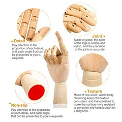 ZXZCTTC 2 Pack 10 Inches Wood Art Mannequin Hand, Left and 10, Burlywood