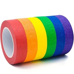 6 Rolls Colored Masking Tape，colored Red, orange, yellow, green, blue, purple