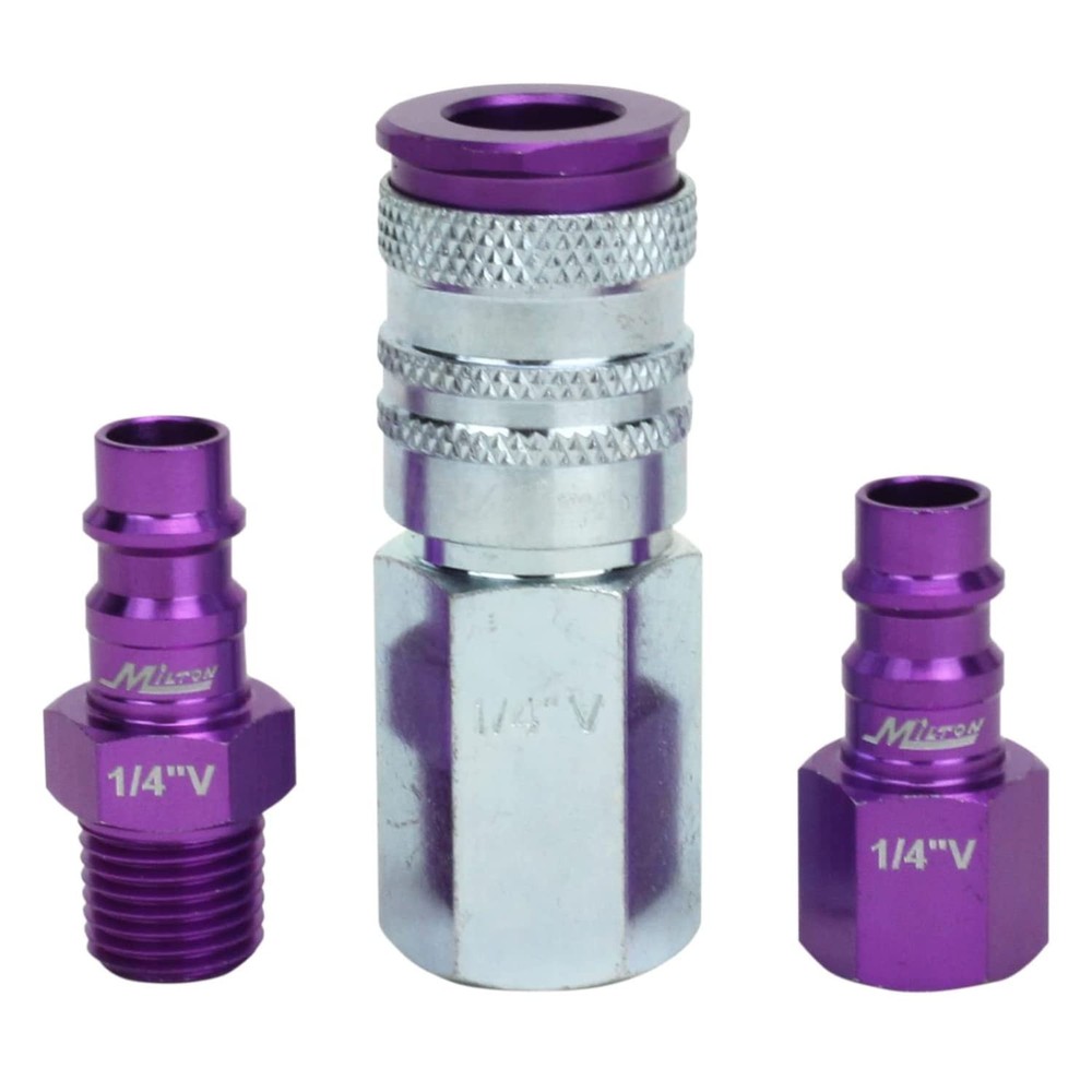 Milton ColorFit 3 Piece Purple V Style High Flow Coupler Plug Set 14 NPT