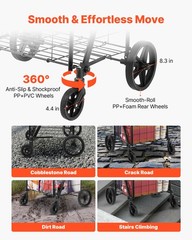 VEVOR Folding Shopping Cart Rolling Grocery Cart with Double Baskets 110 LBS