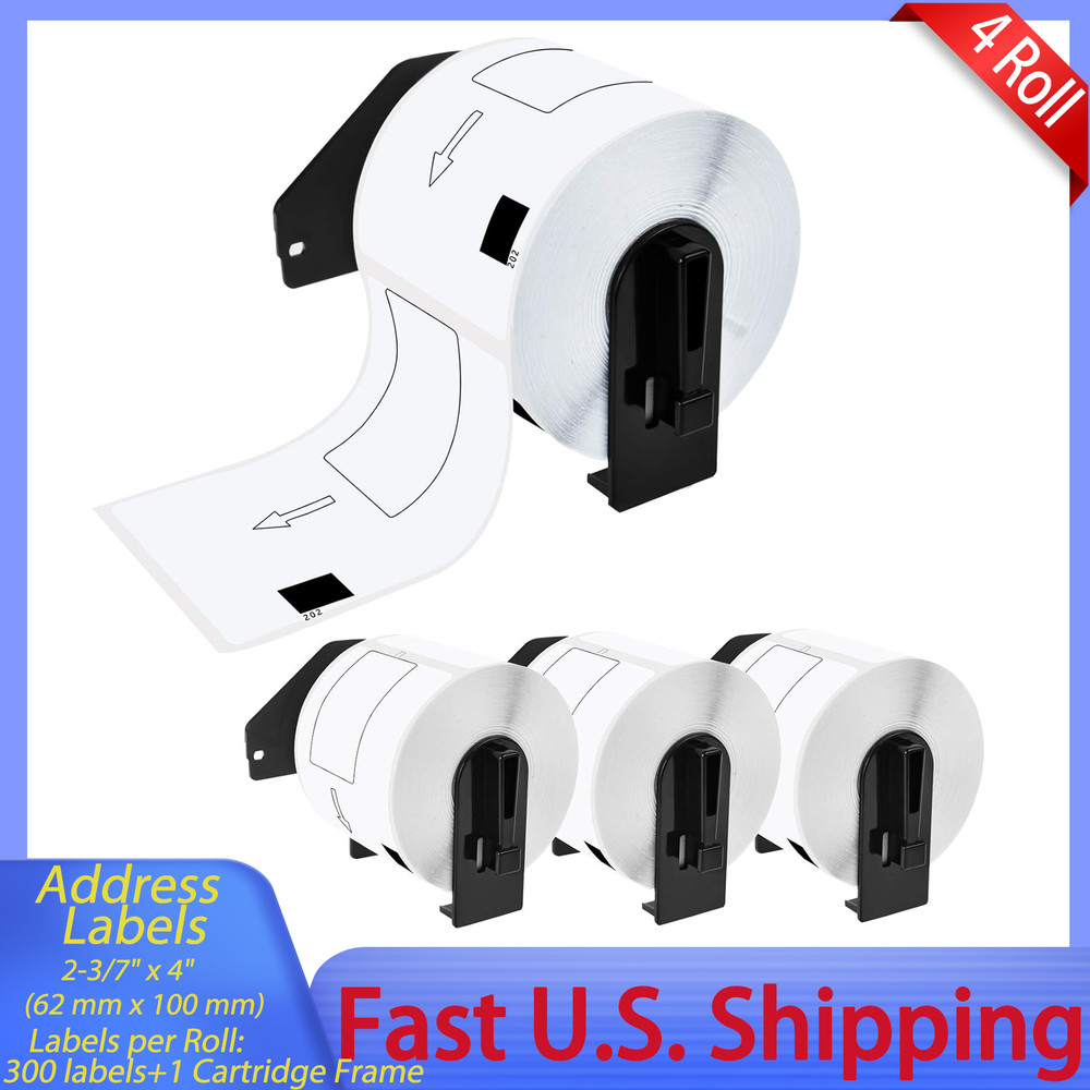 4 Roll Die-Cut Address Labels 2.4” x 3.9” (62 mm x 100 mm) for Brother QL-1050