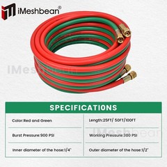 25FT Oxygen Acetylene Hose 1/4 Inch Twin Welding Hose Cutting Torch Hoses US