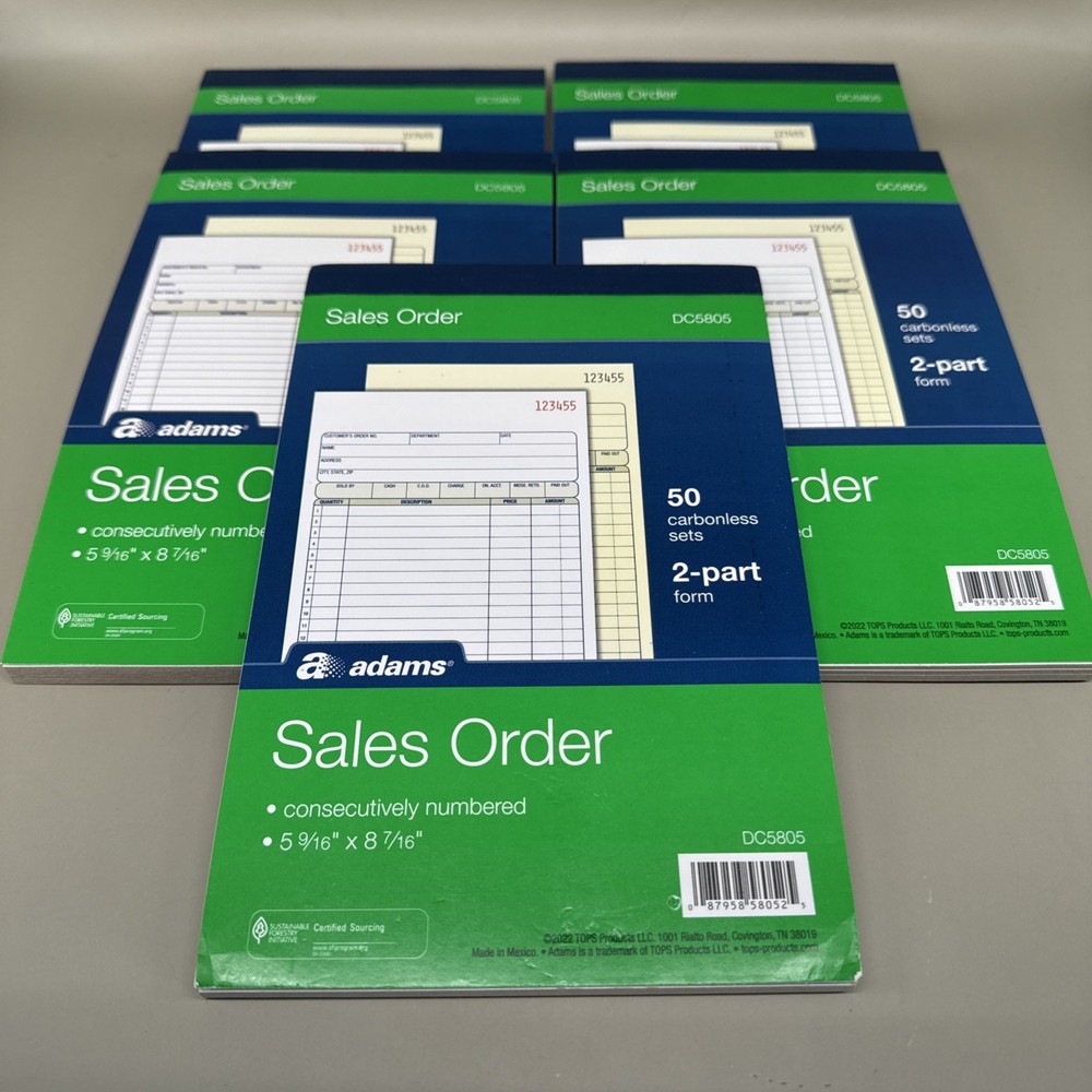 Adams Sales Order Book 2-Part form Carbonless Sets White/Canary pack of 5 DC5805