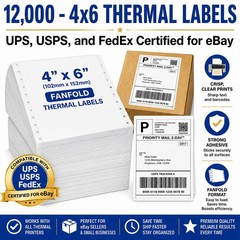 12,000 4×6 Thermal Shipping Labels – Fanfold Labels for UPS USPS FedEx & eBay