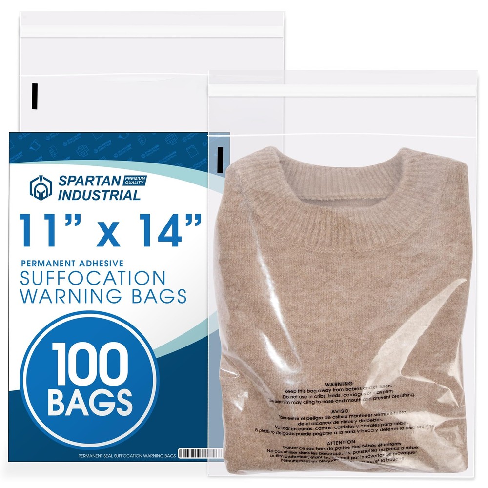 Spartan Industrial – 11” X 14” (100 Count) Self Seal Clear Poly Bags with Suf…