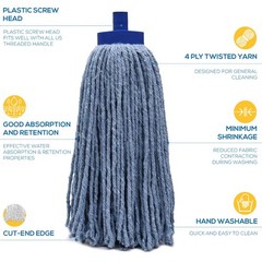 Bison Life Screw-on Wet Mop Replacement Head, Commercial Cut End Mop, Pack of 6